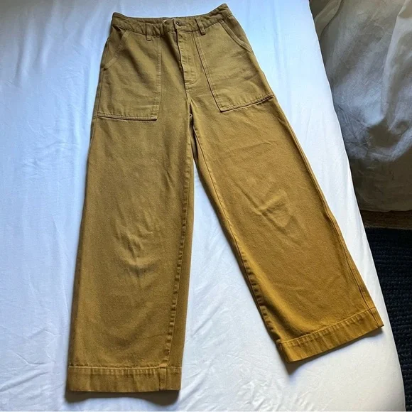 ALEX MILL mustard yellow high rise straight wide leg cropped denim jeans pants - Picture 1 of 6